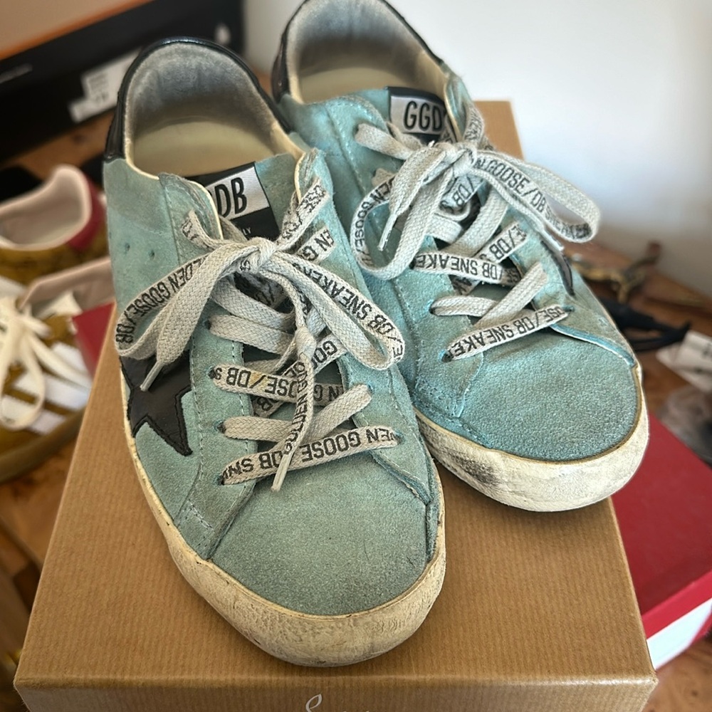 Golden goose authentic teal blue suede sneakers